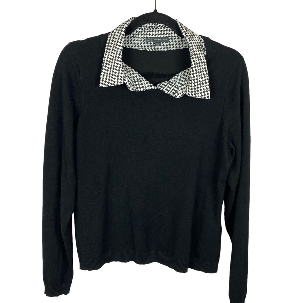 ✨3/$21✨ Adrianna Papell Black Sweater with Houndstooth Collar Size Large